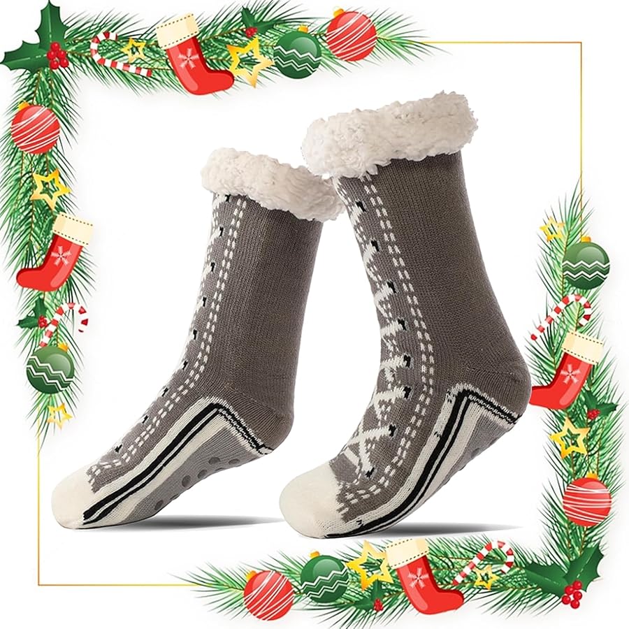 GDSAFS Ultra-Thick Cashmere Slipper Home Socks, Cashmere Slipper Socks, Christmas Non-Slip Cashmere Slipper Socks for Women