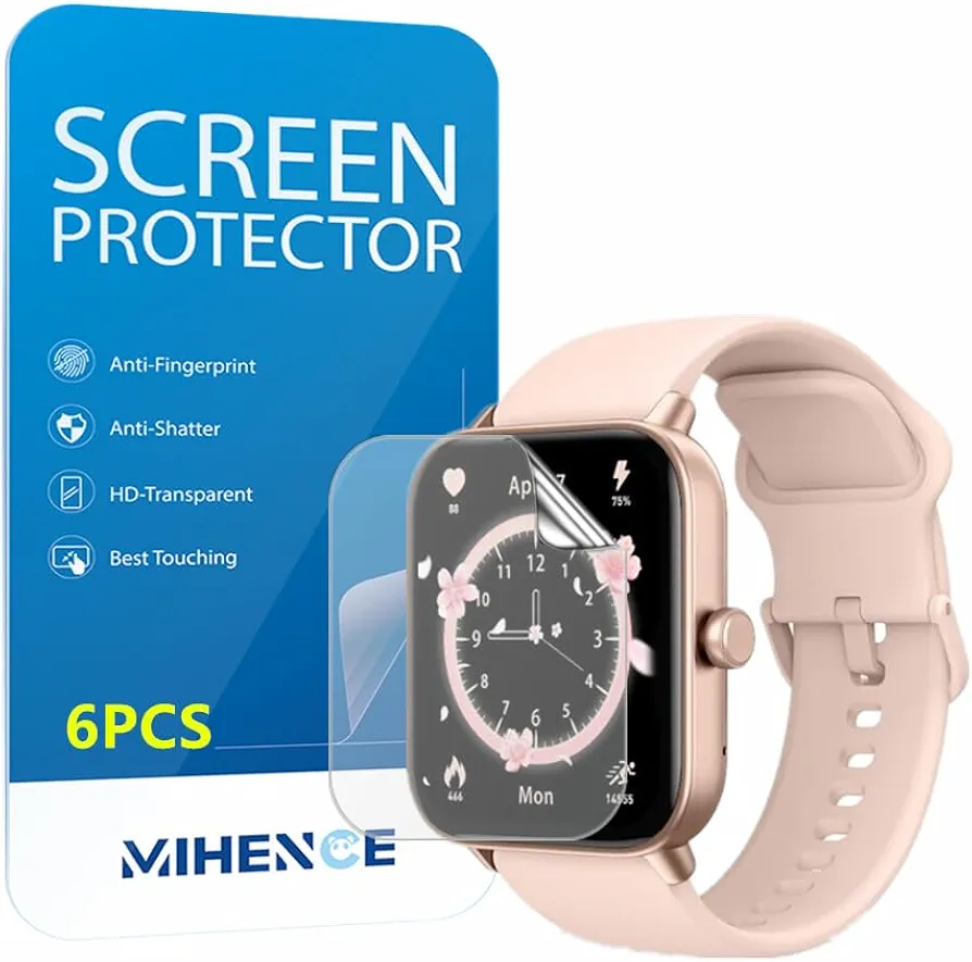 Compatible for Faweio 1.8'' Smart Watch Screen Protector, TPU HD Full Coverage Invisible Protective Film Compatible for Faweio IDW26 / IDW13 / IDW15 / IDW19 Smartwatch (6PCS)