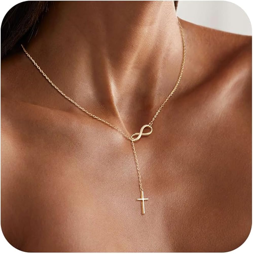 Cross Necklace for Women, Dainty 14k Gold/Silver Plated Cross Necklaces for Women Trendy Small Cross Pendant Choker Charm Necklace Simple Faith Religious Jewelry