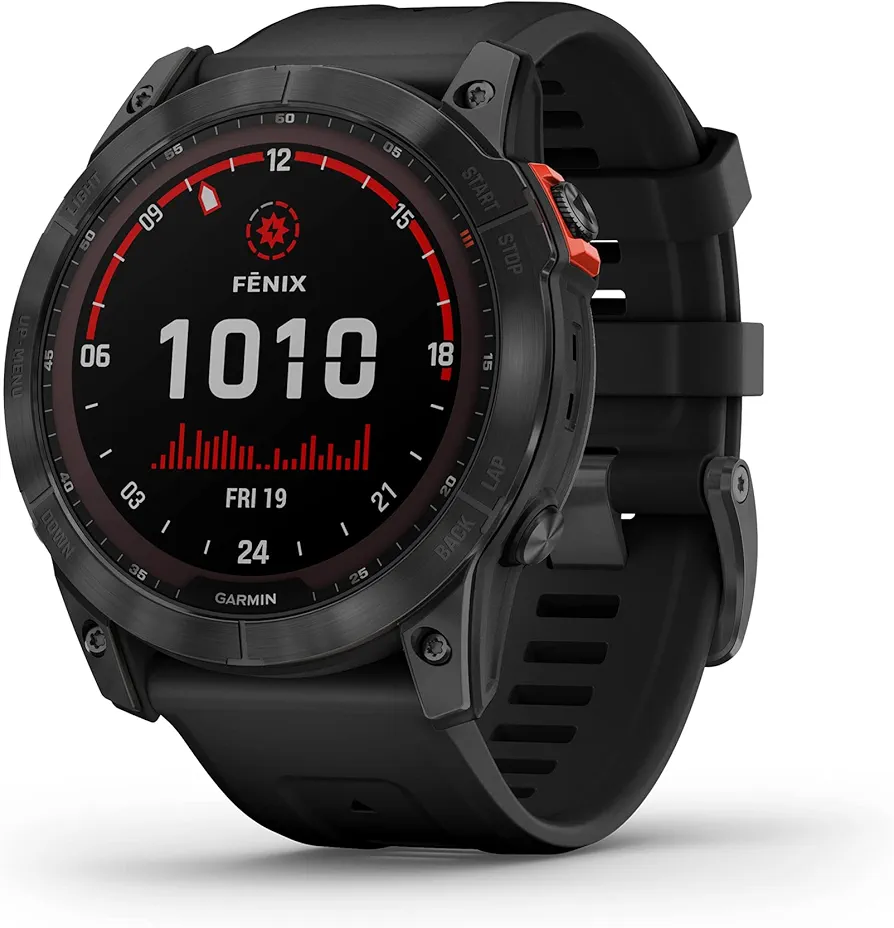 Garmin fenix 7X Solar, Larger sized adventure smartwatch, with Solar Charging Capabilities, touchscreen outdoor watch with GPS, Slate Gray/Black Band (Renewed)