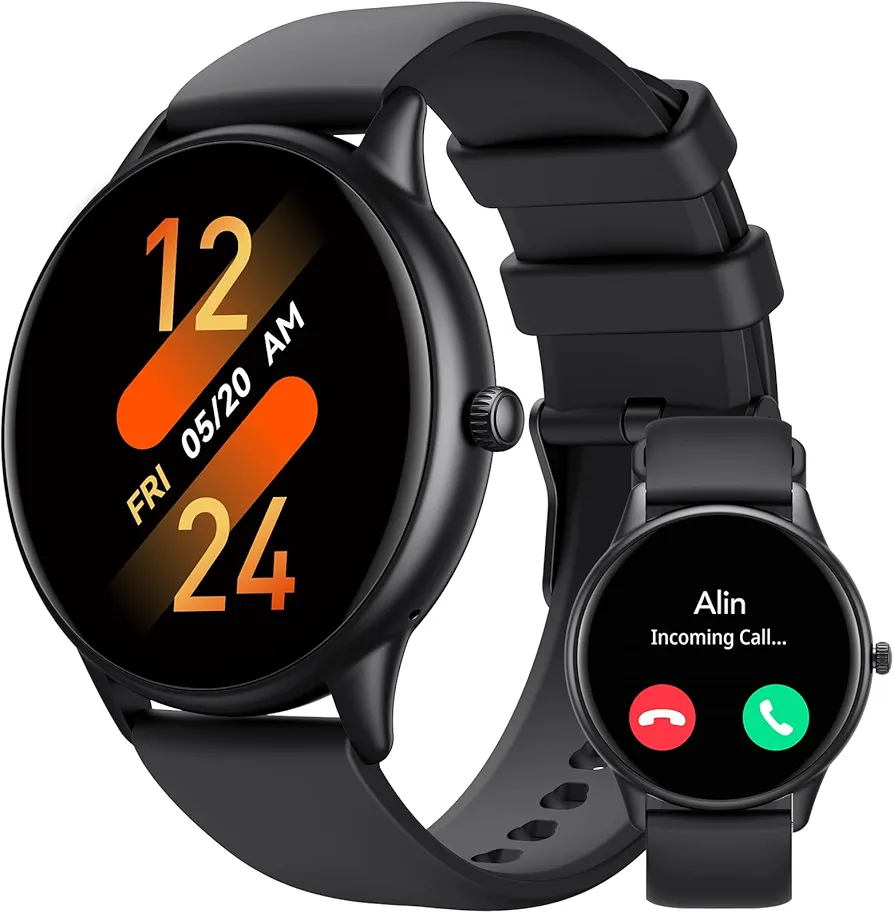 AGPTEK Smart Watch for Men Women(Answer/Make Calls) - Smartwatch for Android iOS Phones with Heart Rate Sleep Monitor Step Counter, Fitness Tracker Watch with 100+ Sports Modes, Black