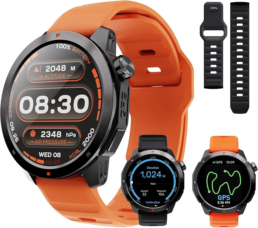 Smart Watch, Fitness Tracker Watch with Heart Rate Blood Oxygen Sleep Monitor for Android iPhone, IP68 Waterproof, Build in GPS＆Compass, Bluetooth Call Smart Watches for Women Men with 2 Straps