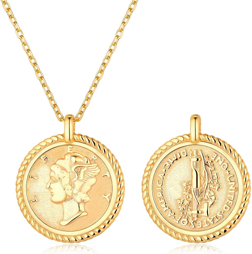 ChicSilver Coin Necklace Sterling Silver Vintage Round Circle Disc Dainty Coin Pendant Necklaces for Women (with Gift Box)