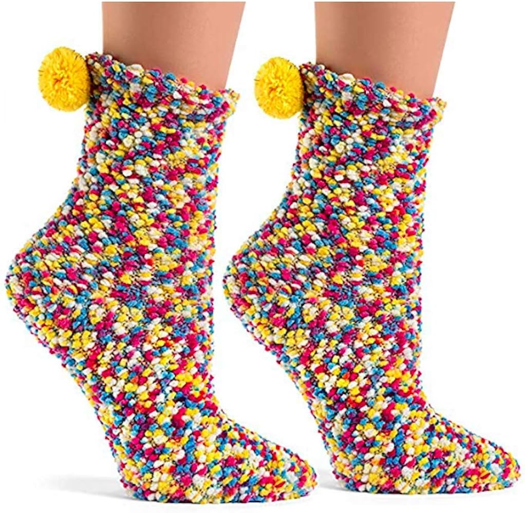 ELLITE Women's Valentine's Day Christmas Sleepover Cozy Super Soft Warm Fuzzy Plush Crew Pom Pom Birthday Gift Cupcake Socks