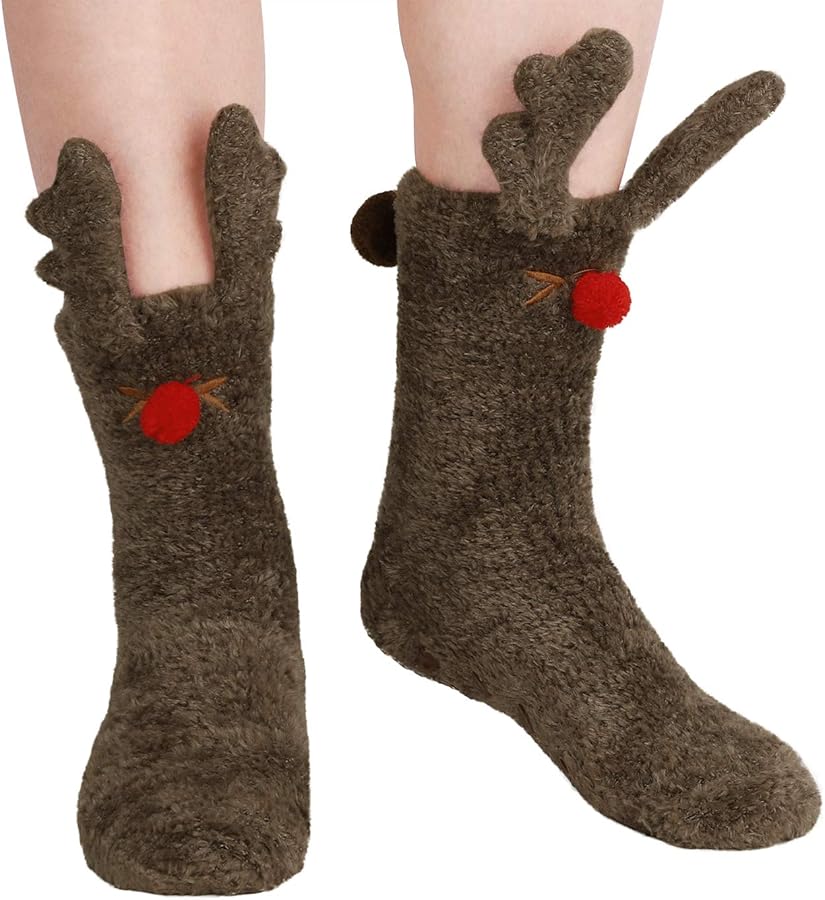 Women Girls Winter Slipper Socks 3D Cute Animal Warm Fuzzy Plush Home Floor Socks Christmas Stockings