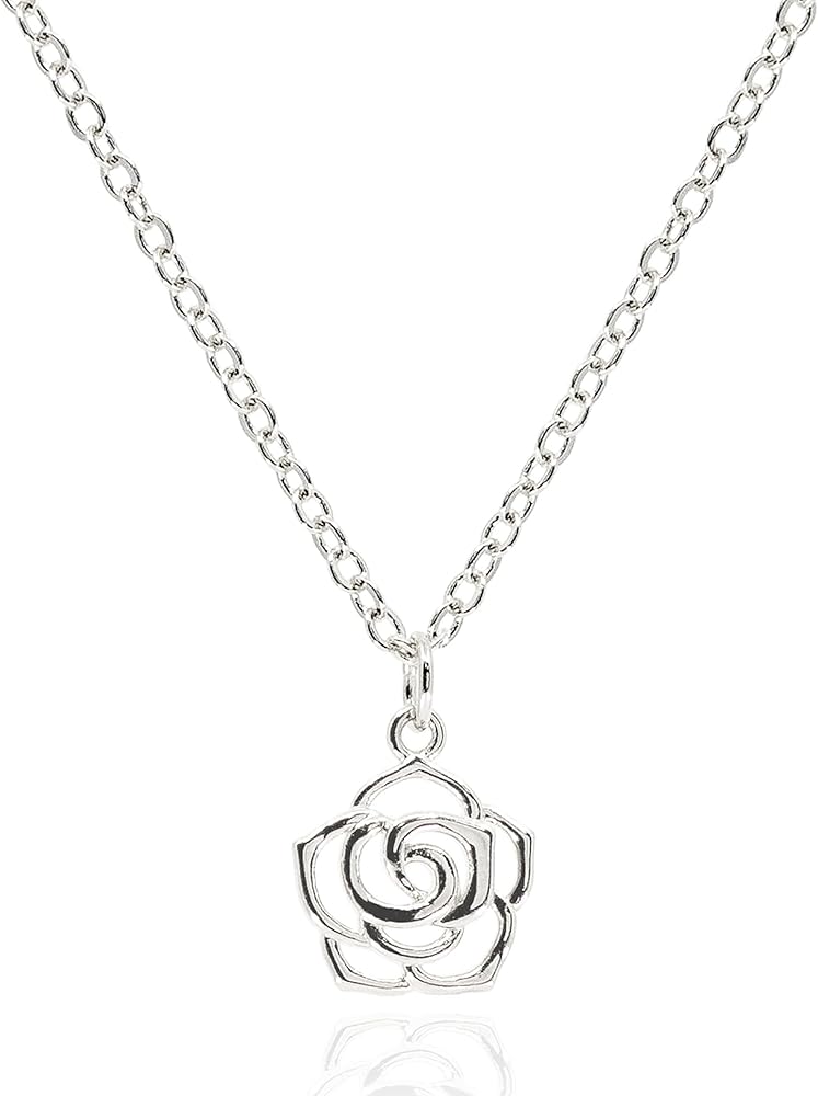 Dainty Simple Rose Pendant Necklace for Women • 14K Gold Plated Open Rose Outline Flower Nature Jewelry • Mothers Day Gifts Minimalist Bridesmaid Necklaces [RSN]