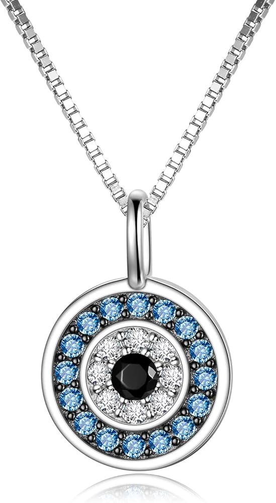 PEIMKO Evil Eye Pendant Necklace for Women 925 Sterling Silver Greek Protection Jewelry Amulet Gift for Women