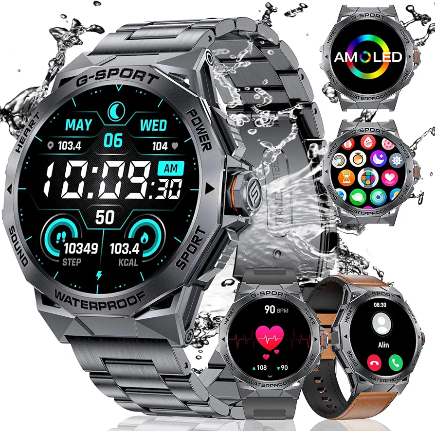 LIGE Military Smart Watch for Men(Dial&Answers),1.43" Always on Display Smartwatch for Android iOS with 400mAH,120+ Sports Modes,Heart Rate/Blood Pressure Tracker,Multifunction Smart Watch Space Grey