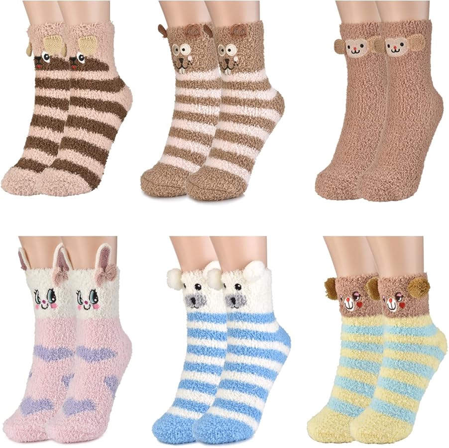 Women's Cozy Christmas Socks 6 Pairs Fluffy Warm Socks, Sleep Socks, House Socks, Thermal Socks Gift for Girls, Boys