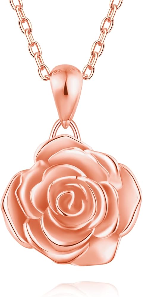 BEILIN 925 Sterling Silver Rose Flower Necklace Rose Pendant Necklaces Jewelry for Women