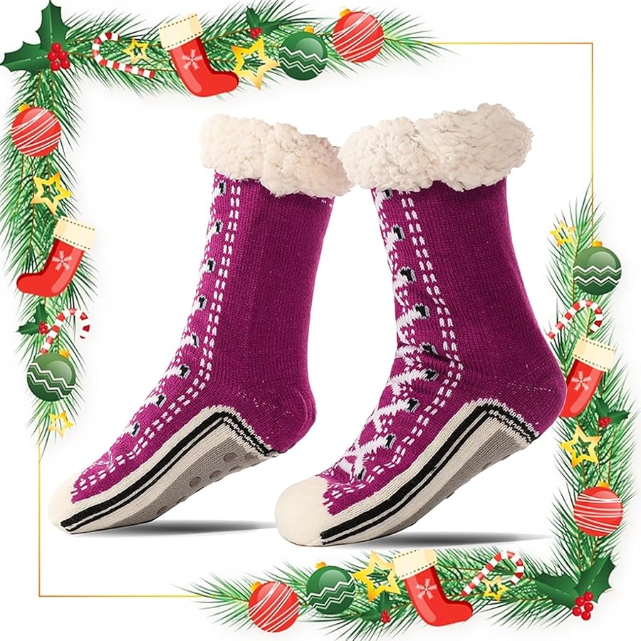 GDSAFS Ultra-Thick Cashmere Slipper Home Socks, Cashmere Slipper Socks, Christmas Non-Slip Cashmere Slipper Socks for Women