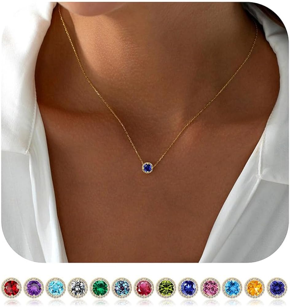 Turandoss Birthstone Necklace for Women, 14K Gold Plated Dainty Emerald Birthstone Necklace Round Cut Birthstone Pendant Necklace 12 Months Birthstone Necklaces Birthday Gifts for Women Jewelry Gift