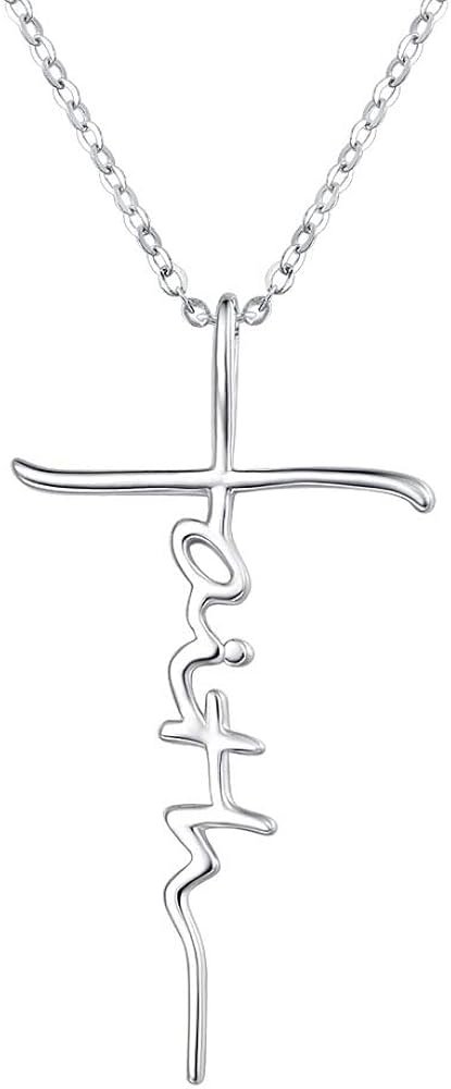 PRAYMOS Faith Necklace for Women 925 Sterling Silver Cross Pendant Necklace Birthstone Initial Necklace Christian Religious Jewelry Gifts