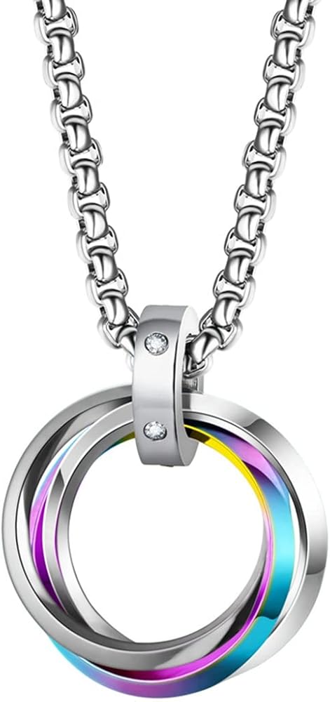 Jude Jewelers Stainless Steel Three Interlocking Braided Circles Pendant Necklace