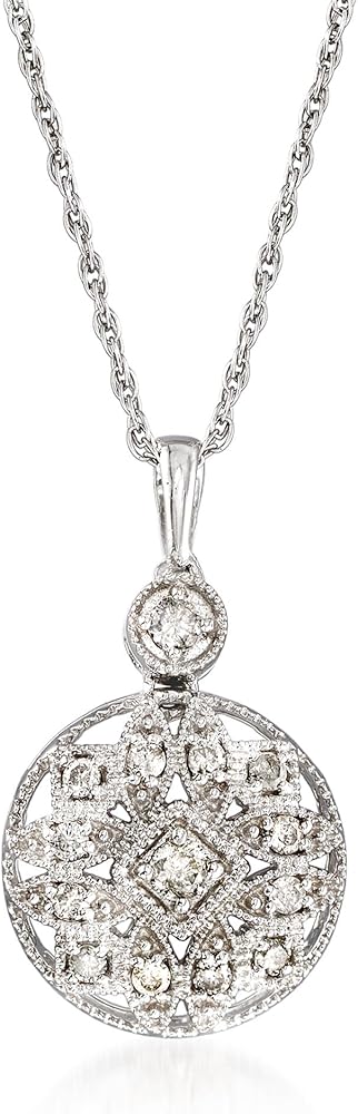 Ross-Simons 0.25 ct. t.w. Diamond Openwork Pendant Necklace in Sterling Silver