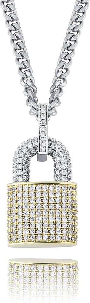 TOPGRILLZ 14K Gold Plated Iced out Lock Pendant Necklace for Women and Men Punk Rock Aesthetic Chains Padlock Necklace