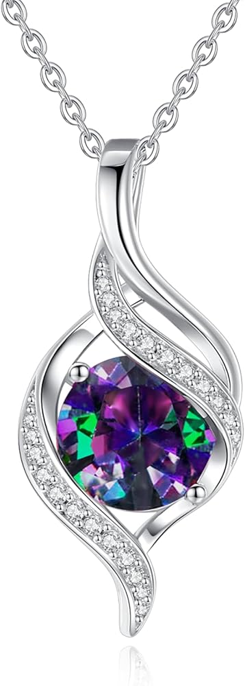 FANCIME Gift for Women Birthstone Necklace for Women Round Birthstone Necklace S925 Sterling Silver Gentle Love Birthday Gifts for Mom Women, 16"+2" Inches