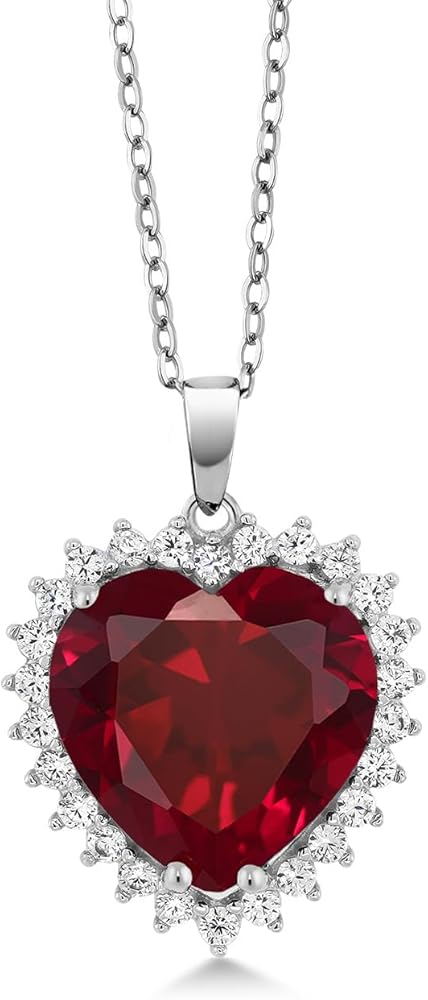 Gem Stone King 925 Sterling Silver Heart Necklace | Love Halo Pendant Necklace for Women | 1/2 Inch | with Complimentary 18 Inch Silver Chain
