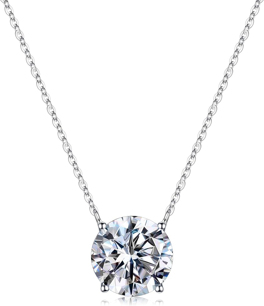 MOOSEA Heart and Round Pendant Necklace for Women, Gifts for Wife, 1-4 Carat Moissanite Necklace, D Color VVS1 Clarity Lab Created Moissanite 925 Sterling Silver Necklace, Birthday Jewelry Gifts