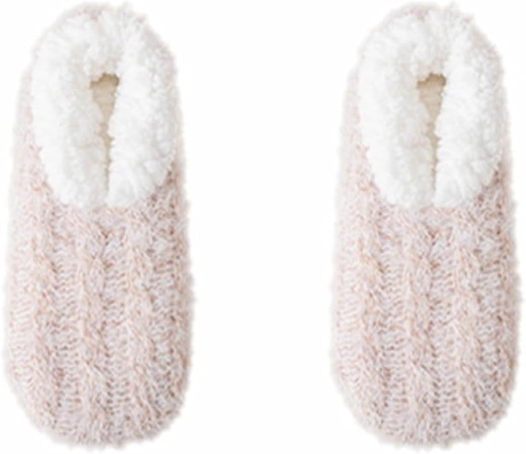 GIBZ Knitted Fluffy Slipper Socks for Women, Winter Short Non Slip Thick Bed Socks, Warm Sherpa Lined for Indoor