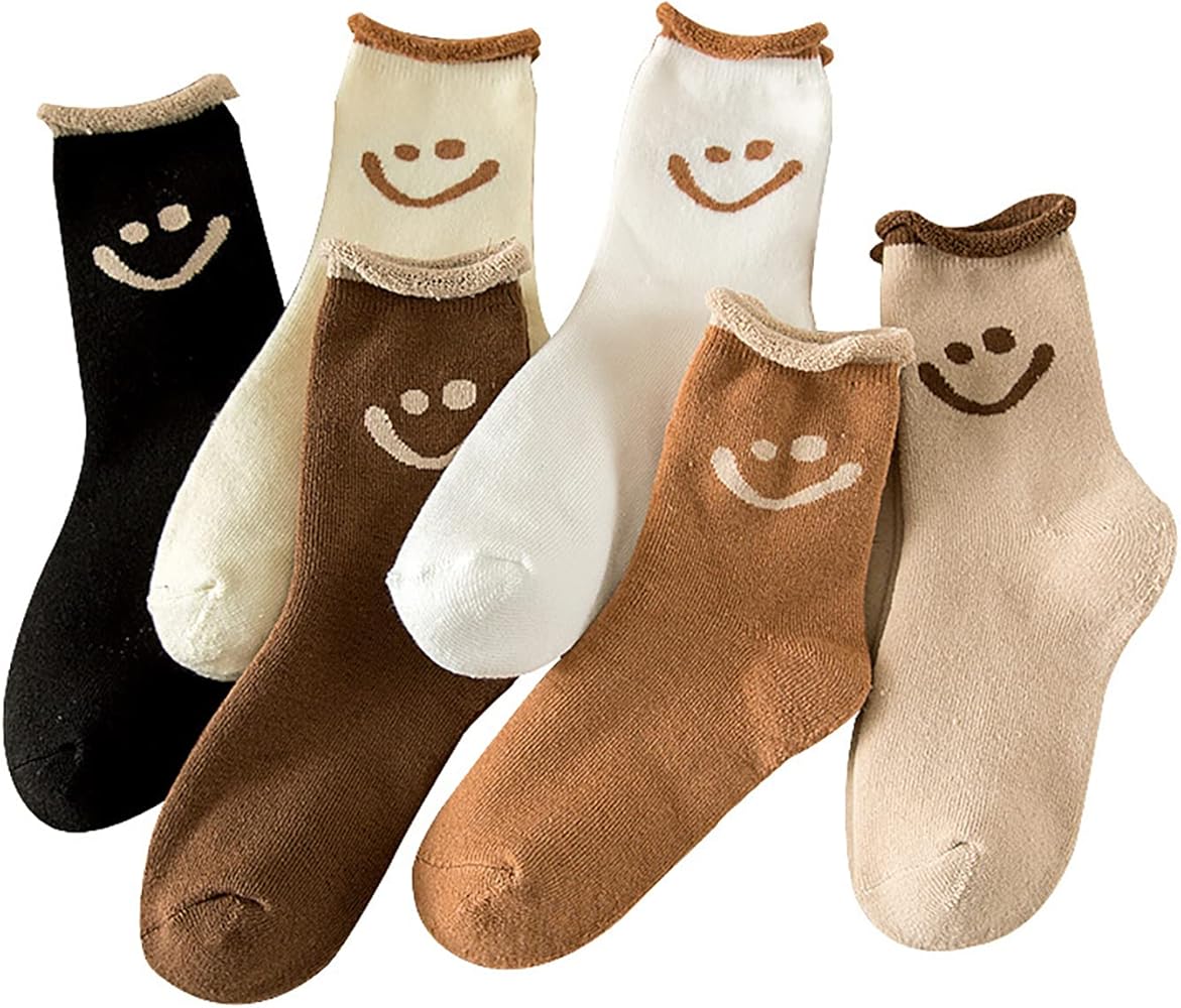 Cute Smile Face Socks,5 Pairs Funny Socks Fashion Cartoon Socks, Socks Funny Low Cut Socks For Women, Lady, Girls