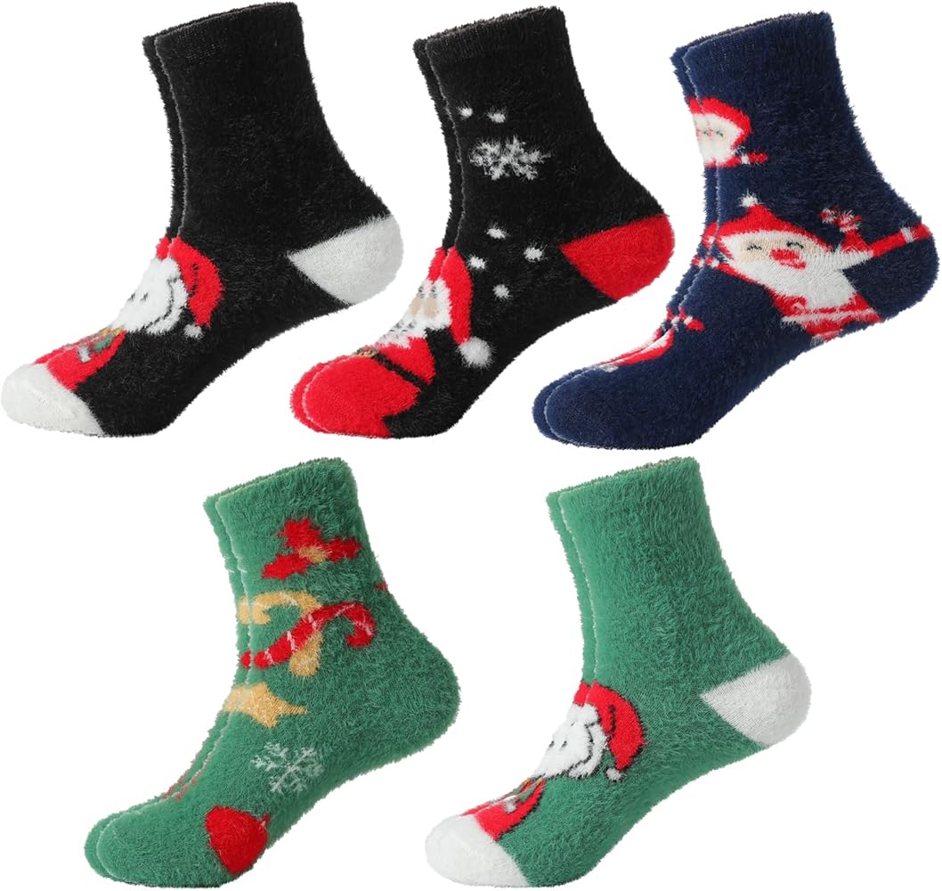 Christmas Socks Holiday Xmas Socks Colorful Fancy Crazy Design Soft Stretchy Novelty Crew Socks Gifts for Women Girls