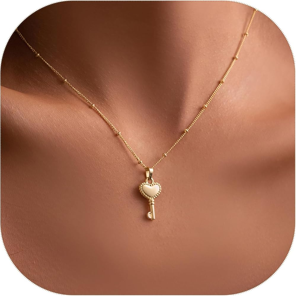 Gold Heart Necklace for Women, Dainty 14k Real Gold Plated Heart Pendant Necklace, Simple Cute Necklaces for Women Trendy, Gold Jewelry Graduation Gifts for Her