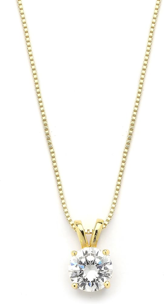 Mariell Cubic Zirconia Crystal Gold Pendant Necklace for Women, 2 Carat CZ, Bridal Wedding Jewelry Gift