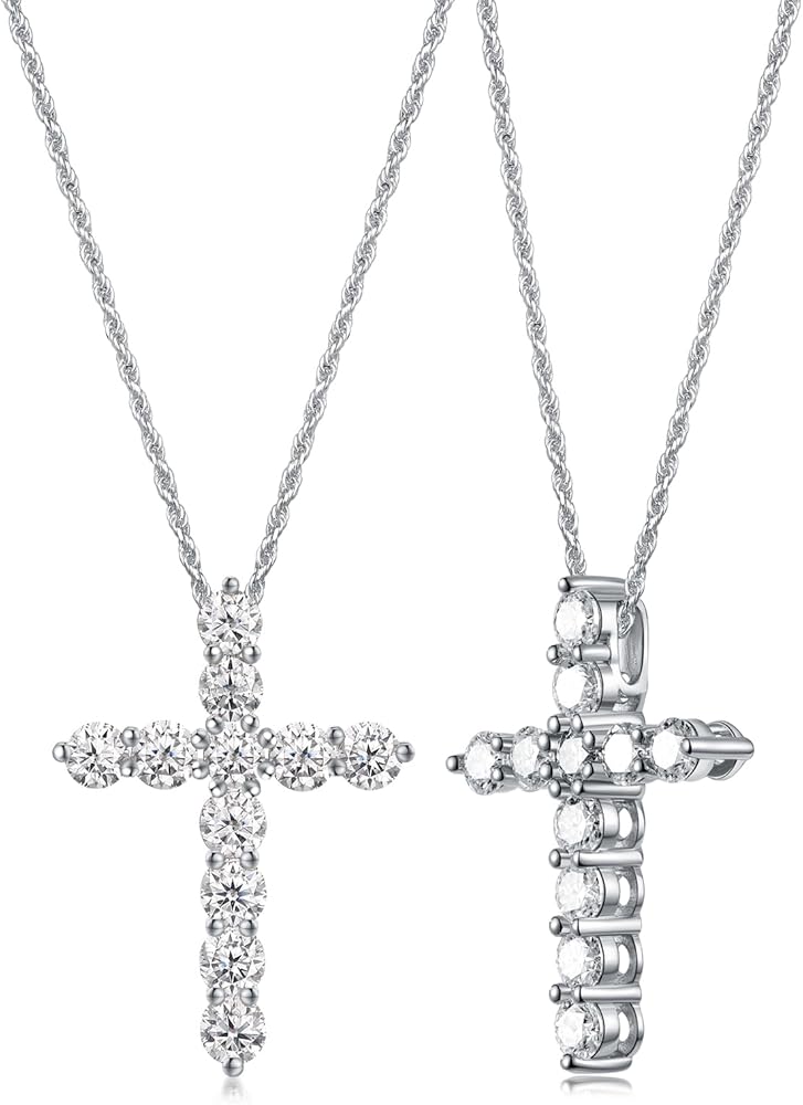 Color-D VVS1 Clarity 1.10/3.30 Carat Moissanite Cross Pendant Necklace for Women Men, Solid 925 Sterling Silver Chain Pendant, 16"/18"/20" Adjustable, Wedding Anniversary Christmas Jewelry