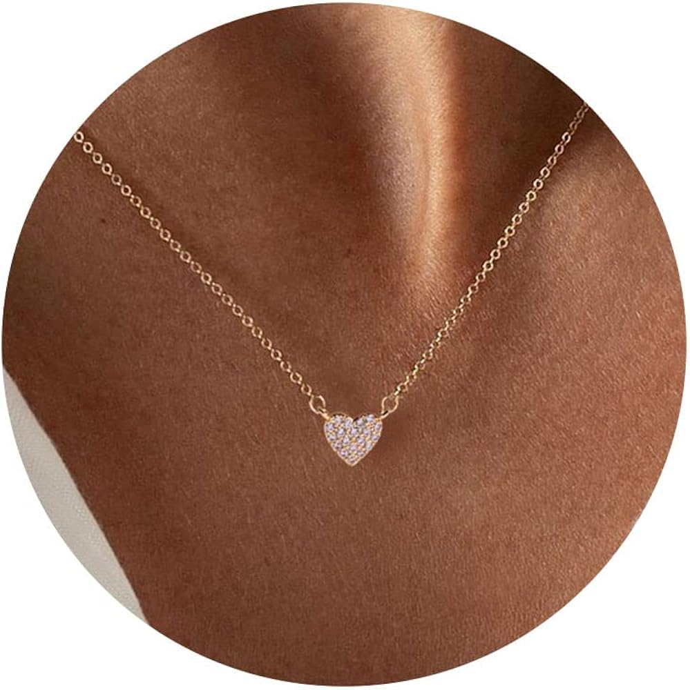 Heart Necklace, AAA+ Cubic Zirconia, 14K Gold Plated Necklace for Women, Cute Dainty Love Pendant Necklaces for Women