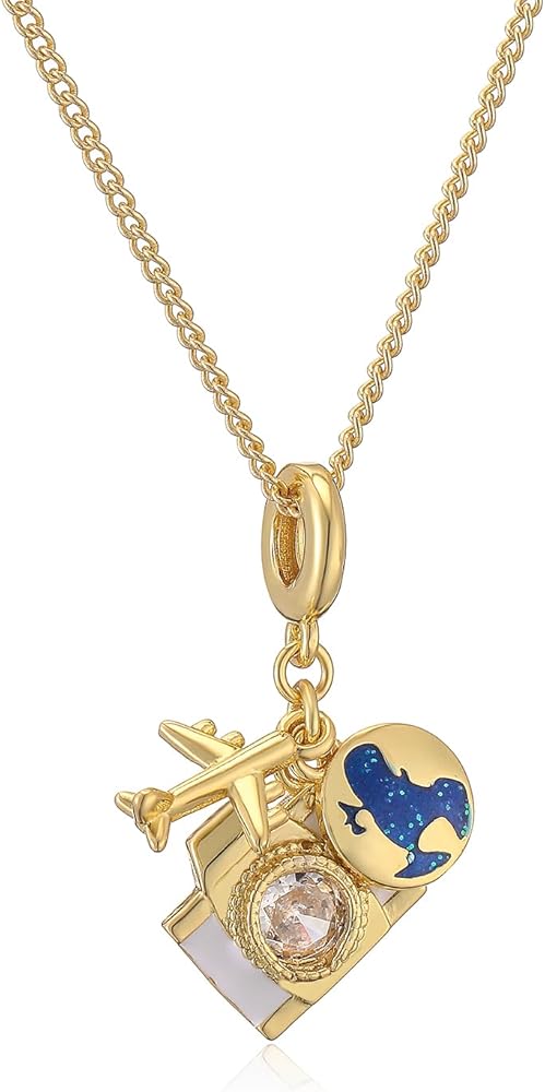 14K Gold Plated Plane Map Passport Pendant Necklace For Women Birthday Gift