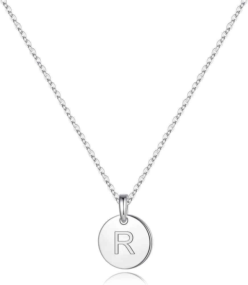 S925 Sterling Silver Disc Initial Necklaces for Women, Hypoallergenic Round Disc Initial Pendant Letter Initial Pendant S925 Sterling Silver Initial Necklace for Women Jewelry Gifts