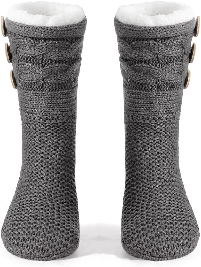 Women Warm Slipper Socks with Grippers Winter Indoor Fleece Lining Fuzzy Socks