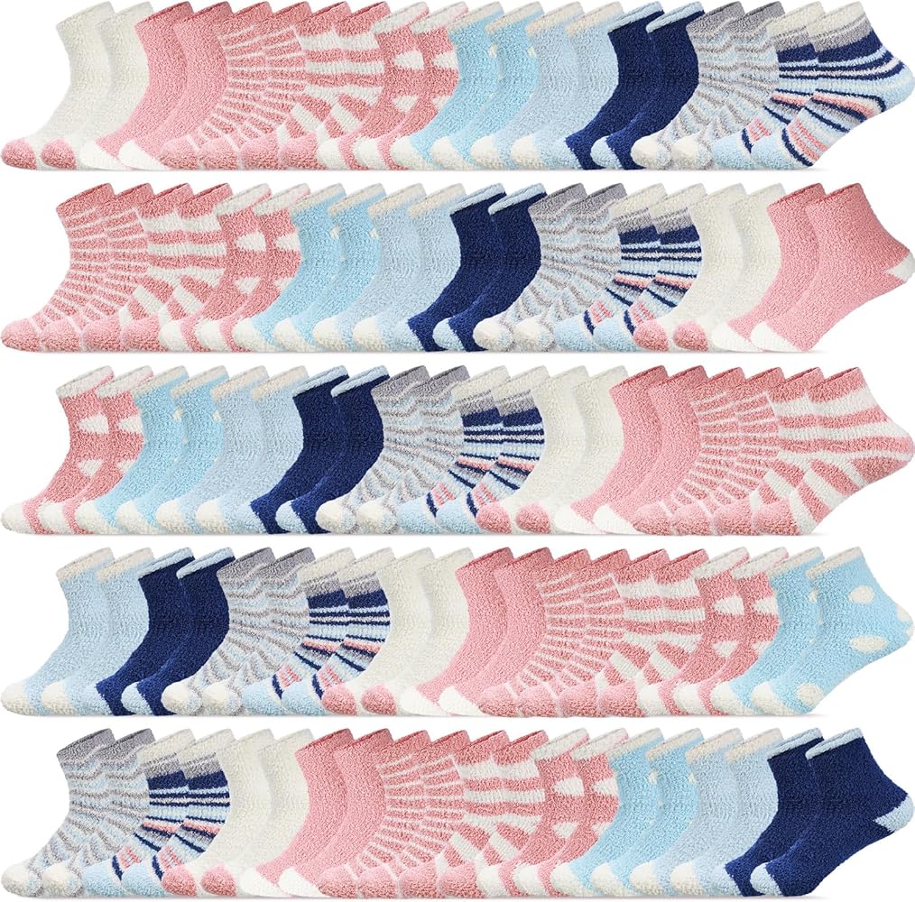 Foaincore 50 Pairs Women Fuzzy Socks Bulk Winter Fluffy Socks Sleeping Slipper Socks Warm Plush Socks Christmas Stocking Stuffers Gifts for Women
