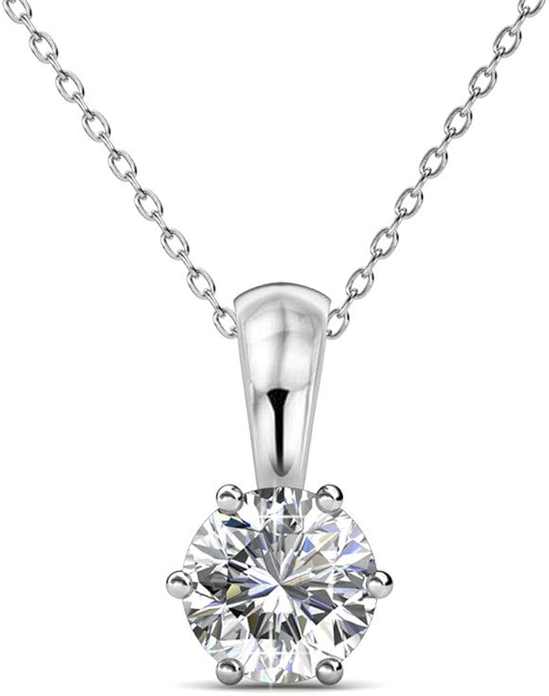 Cate & Chloe 18k White Gold Plated Birthstone Necklaces for Women, Silver Necklace for Women, White Gold Pendant Necklace with Round Cut Solitaire Crystals, Fashion Jewelry for Women