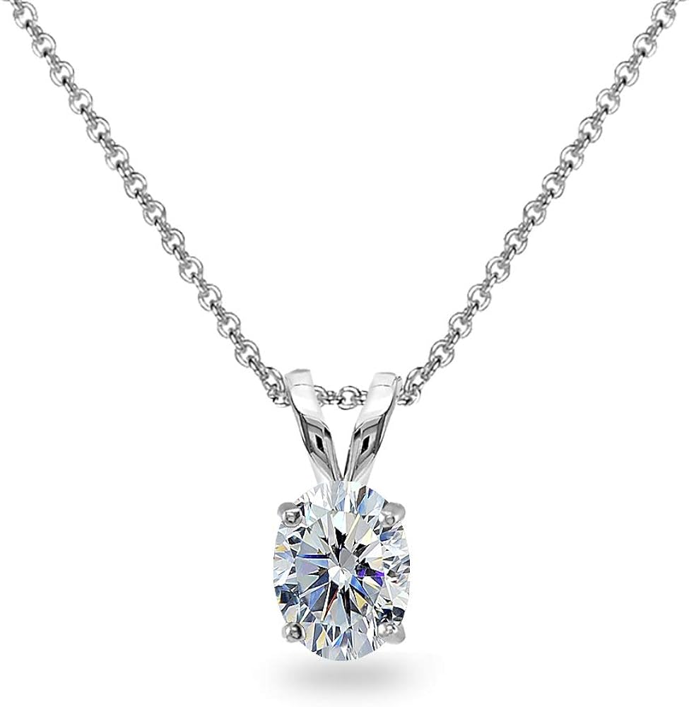 Sterling Silver 8x6mm Oval-Cut Solitaire Pendant Necklace Made with European Crystals
