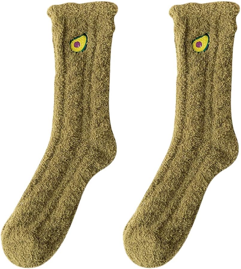 KESYOO Cozy Wool Socks Cute Fuzzy Crew Socks Thicken Sleep Bed Socks Winter Crew Socks for Girls Women(White)