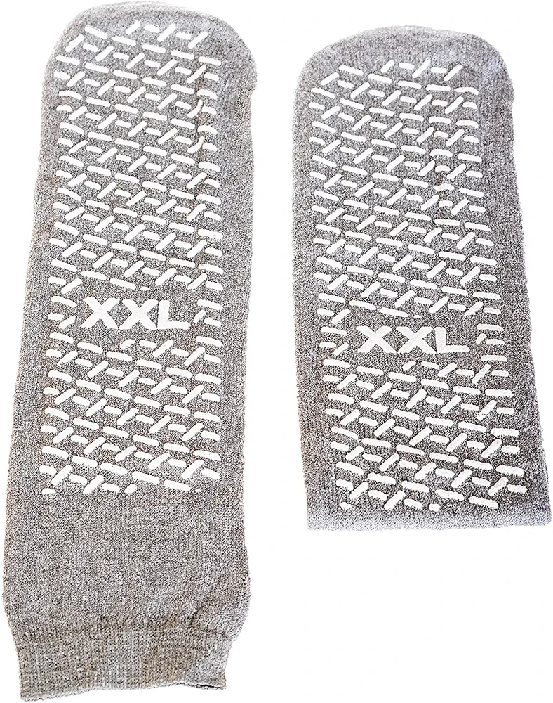 XX-Large Slip-Stop Single Tread Slipper Socks - Grey (3 Pairs)