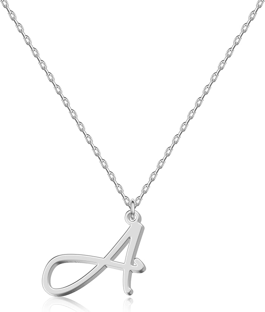 UMAGICBOX Personalized Initial Necklace - Handwritten Script Style Stainless Steel Minimalist jewelry - Non-Fading & Hypoallergenic - Gift Bag Included - 16" + 2" Extension