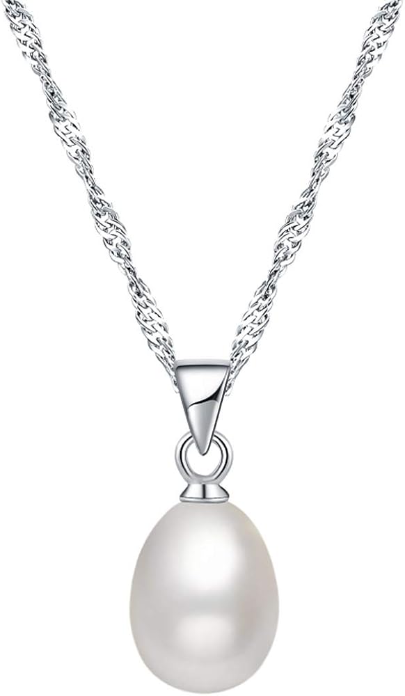 S925 Sterling Silver Drop Shape Freshwater Cultured Pearl Necklace | Silver Necklace for Women | Pearl Pendant Necklace | Jewelry for Women | Silver Pearl Necklace | Silver Jewelry