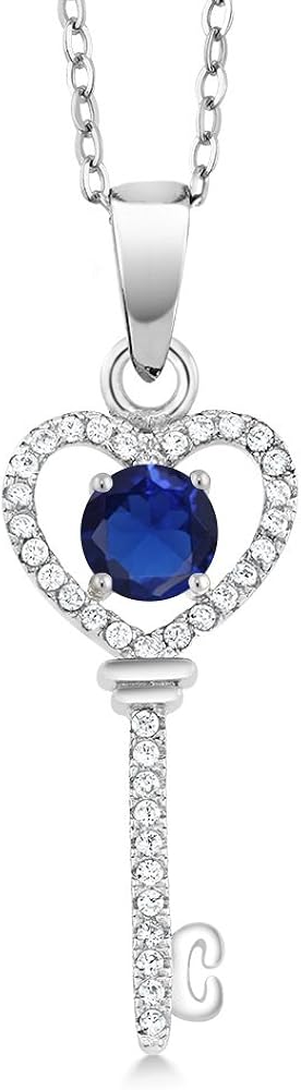 Gem Stone King Heart Key Pendant Necklace For Women | 925 Sterling Silver | Gemstone Birthstone | Round 5MM | With 18 Inch Silver Chain