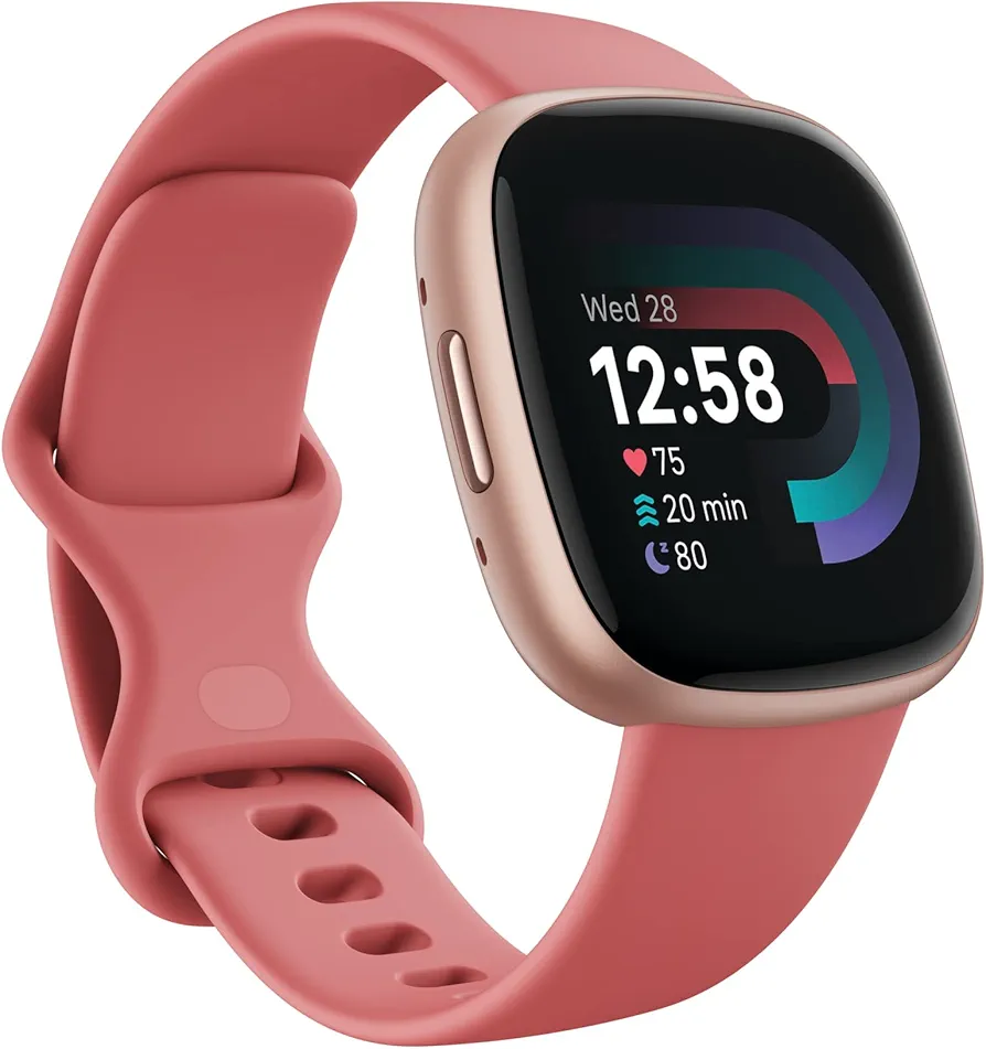 Fitbit Versa 4 Fitness Smartwatch with Daily Readiness, GPS, 24/7 Heart Rate, 40+ Exercise Modes, Sleep Tracking and More, Pink Sand/Copper Rose, One Size (S & L Bands Included) (Renewed)