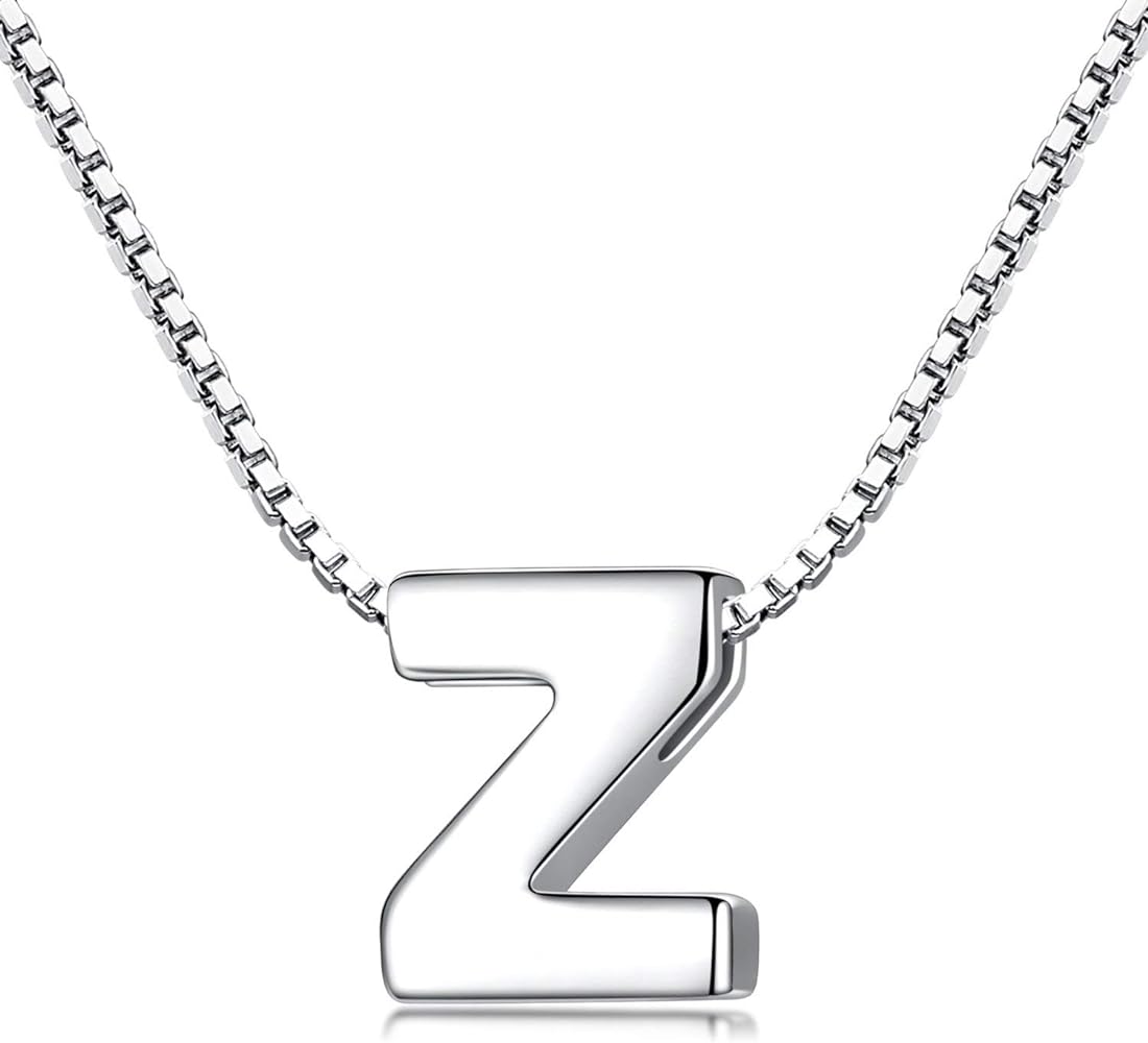 CANDYFANCY Initial Necklace 925 Sterling Silver Letter Pendant Personalized 26 Alphabet Necklace for Women Men A-Z