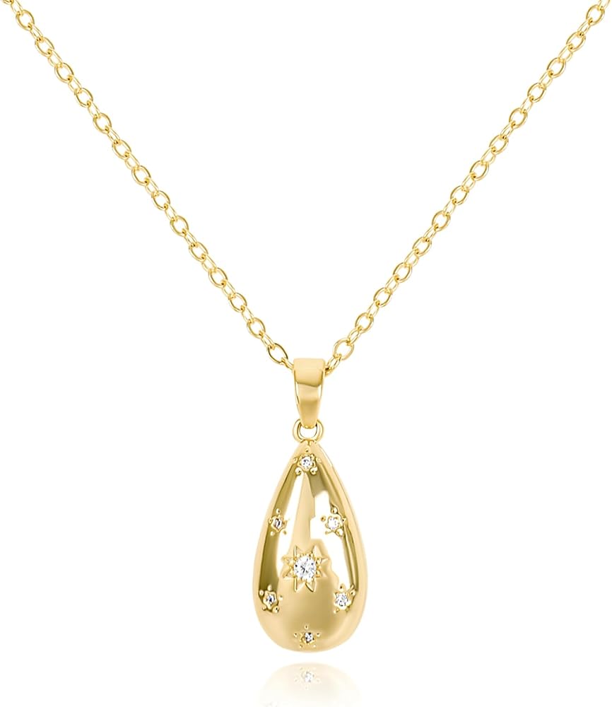 Gold Pendant Necklace for Women 14K Gold Plated Flower Mushroom Hummingbird Airplane North Star Charm Necklace with CZ Adjustable Chain Simple Statement Necklace Trendy Jewelry Gift for Women Men