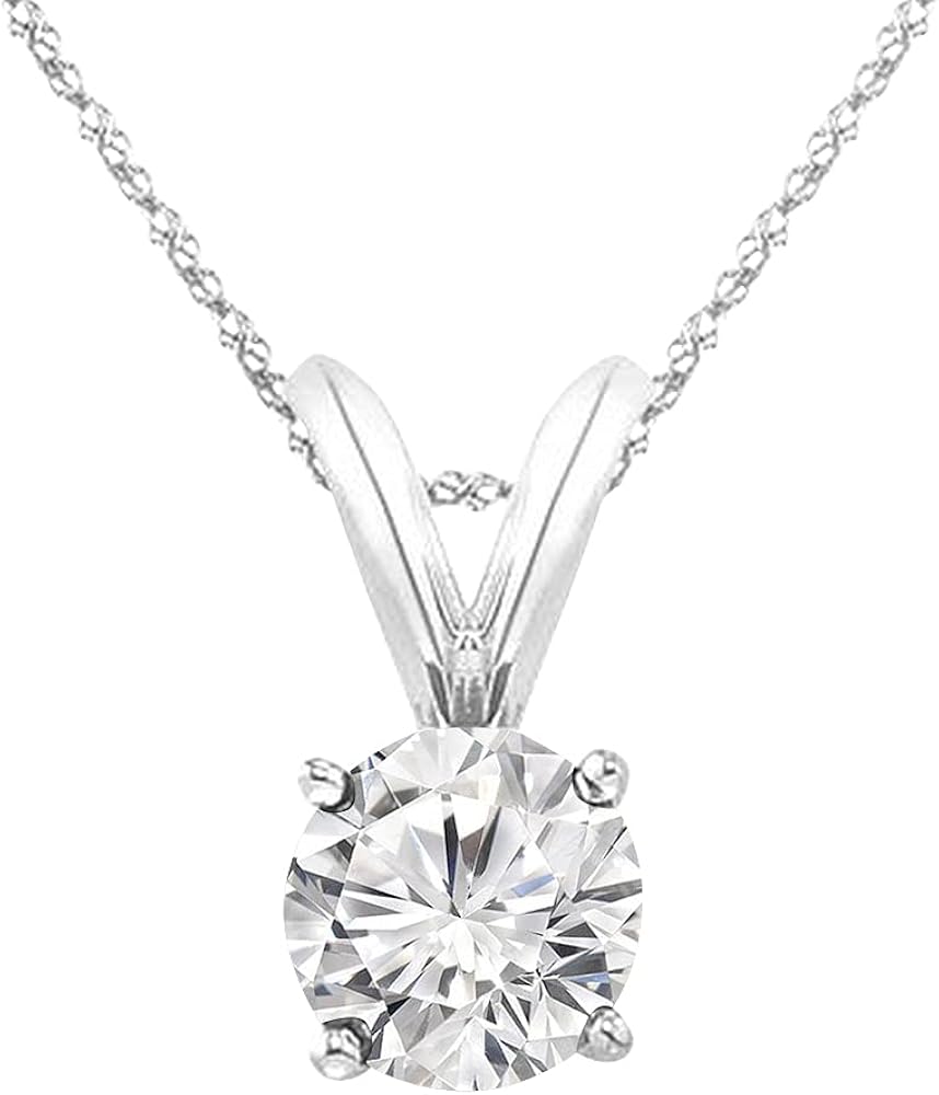 1-8 Carat 14k White Gold 4 Prong Set Round-cut Lab Grown Diamond Solitaire Stud Pendant Necklace (E-F, VS-SI) Jewelry for Women