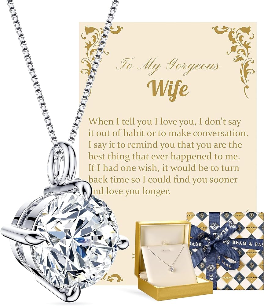 Beam & Bask Anniversary Romantic Gift for Her, Birthday Gifts for Wife from Husband, Moissanite Pendant Necklaces for Women, Best Jewelry Present to Girlfriend Soulmate for Christmas Valentines