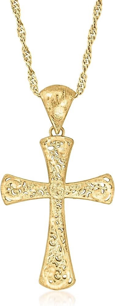 Ross-Simons Italian 18kt Gold Over Sterling Filigree Cross Pendant Necklace