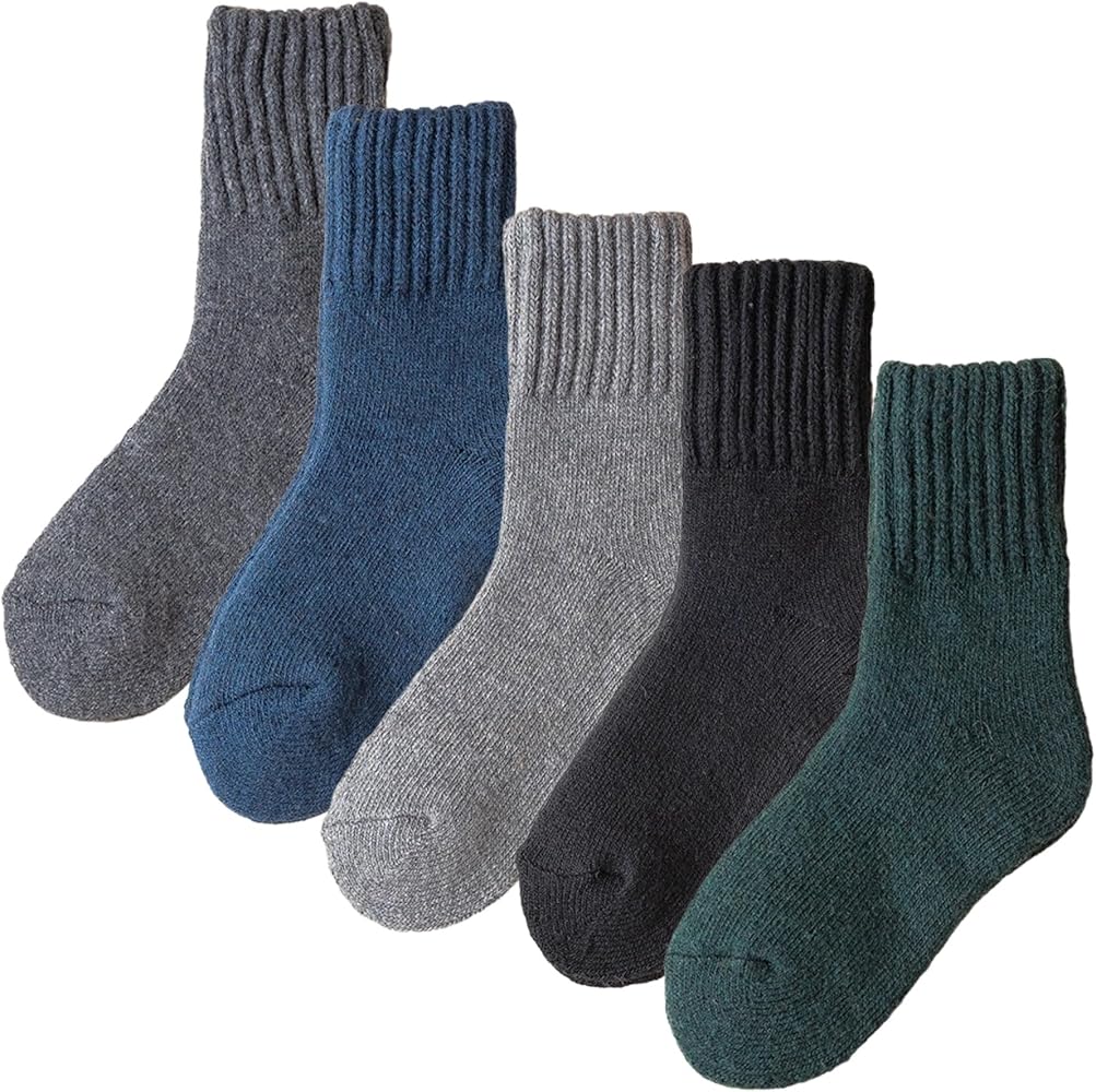 Wool Socks 5 Pairs Womens Winter Warm Solid Thick House Sleep Boot Socks Cozy Home Crew Thermal Cabin Floor Socks