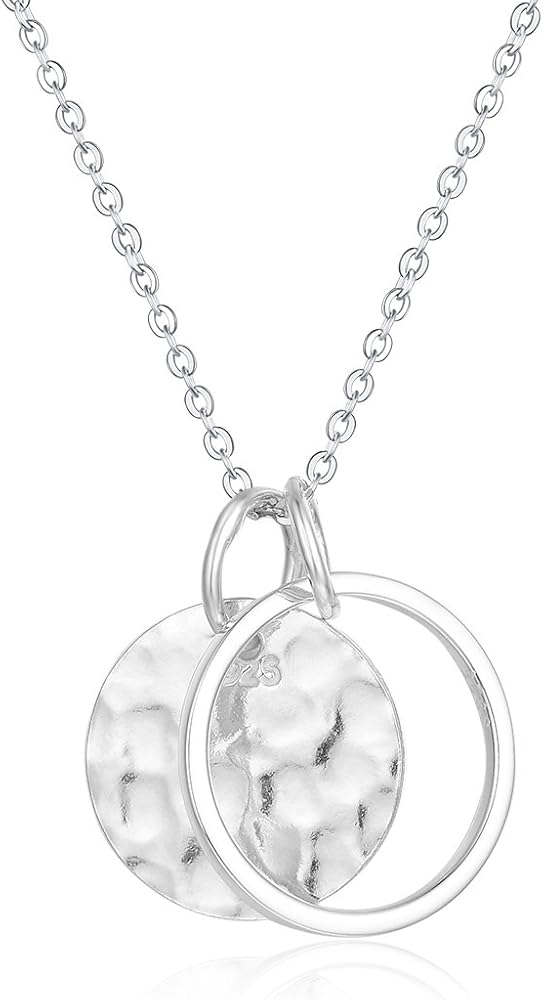 Sterling Silver Hammered Disc Karma Circle Pendant with 18'' Necklace Chain Fine Jewelry