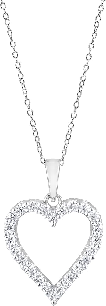 1/4 Carat Diamond Heart Necklace for Women | Round Lab-Grown Diamond (I, I1) | Sterling Silver Pendant | Fine Jewelry for Her | Gift Box Included (Rhodium, Rose Gold-plated)
